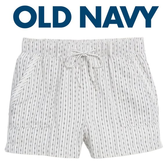 NWT- Old Navy- High Rise Cotton Twill White & Black Patterned Shorts, SZ Large - Picture 2 of 14